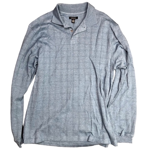 NWT Van Heusen long sleeve polo shirt textured windowpane plaid blue Medium - Picture 7 of 7